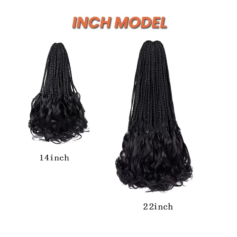 French Curl Crochet Braids 14 Inch 22 Inch Goddess Box Braids Crochet Hair For Women 9 Packs Pre Looped Crochet Box Braid with Curly Ends Black Synthetic French Curly Braiding Hair Extensions 12 Strands/Pack
