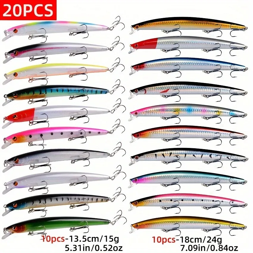 20pcs/lot Big Fishing Lure Set, Minnow Fishing Lure, Hard Artificial Bait