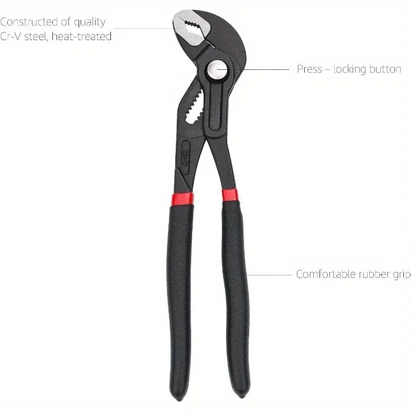 3‑Piece Quick Release Groove Joint Water Pump Pliers Set, Drop Forged Chrome Vanadium Steel, 8/10/12 Inch Black Hand Tool for Plumbing Repair