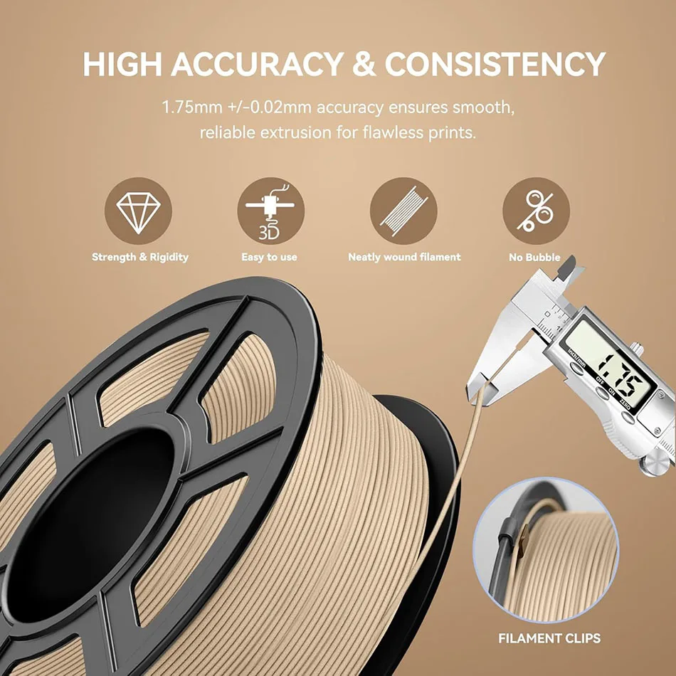 JAYO 2*1.1KG Wood PLA 3D Filament 1.75mm 1.1KG/Roll PLA Wood Texture 3D Printer Filament 10-15% Wood Fiber 3D Printing Materials
