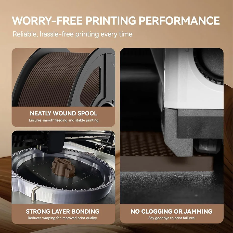 JAYO 2*1.1KG Wood PLA 3D Filament 1.75mm 1.1KG/Roll PLA Wood Texture 3D Printer Filament 10-15% Wood Fiber 3D Printing Materials