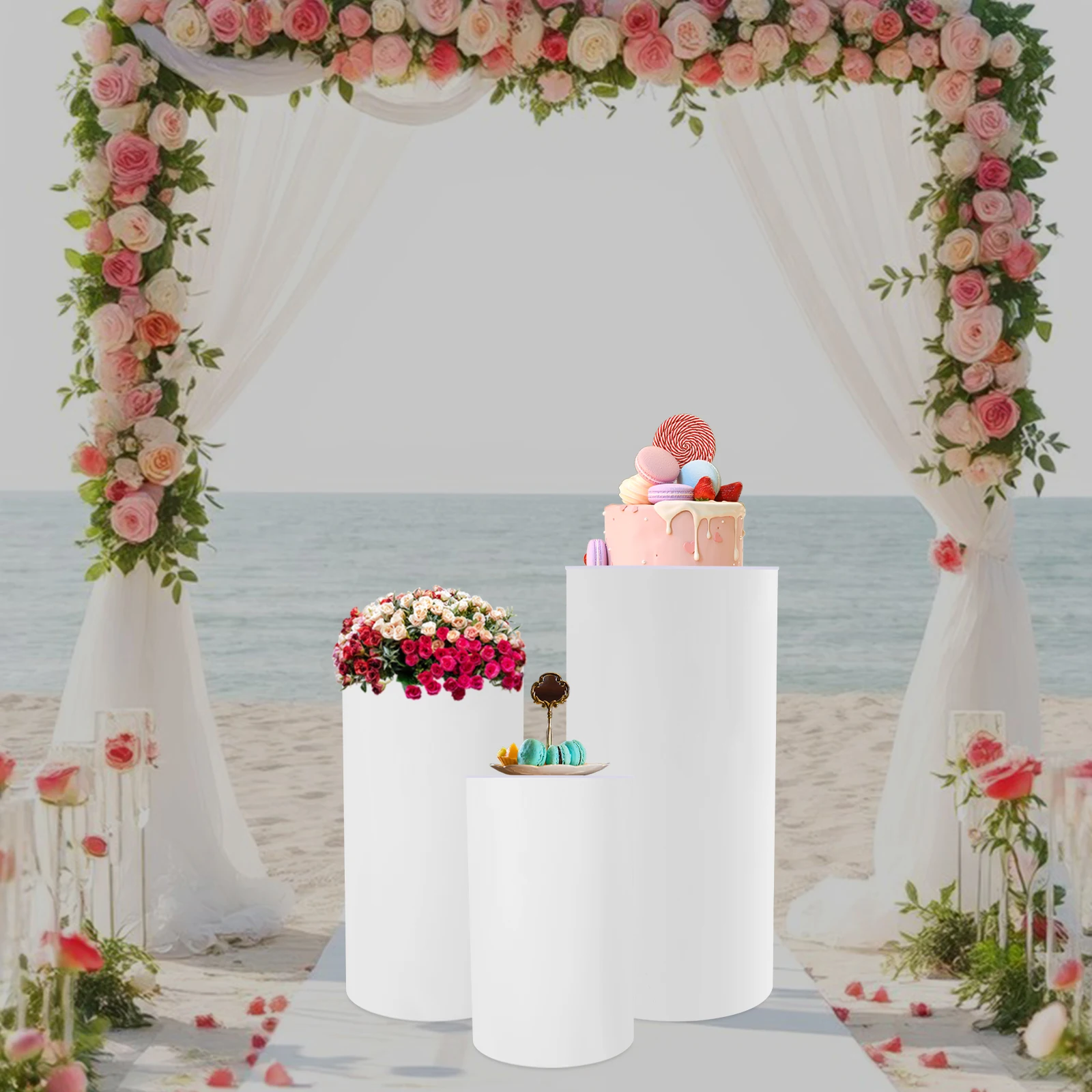 Pedestal Display Stand, PVC Cylinder Pedestal Stand, Free Standing 3pcs Pedestal Stand, for Weddings, Stores, Birthdays, Baby Showers