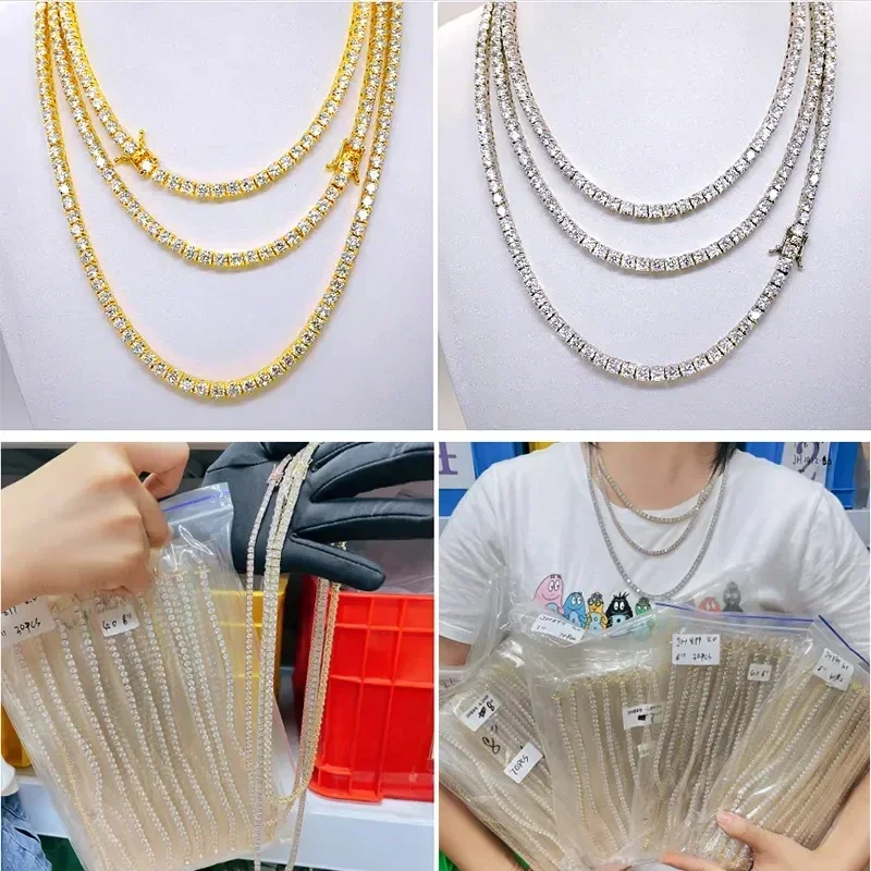 lab created moissanite tennis chain,hip hop moissanite jewelry set,925 sterling silver tennis bracelet necklace,unisex moissanite chain,stackable party jewelry for men women