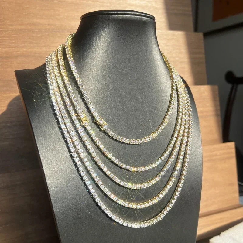 lab created moissanite tennis chain,hip hop moissanite jewelry set,925 sterling silver tennis bracelet necklace,unisex moissanite chain,stackable party jewelry for men women