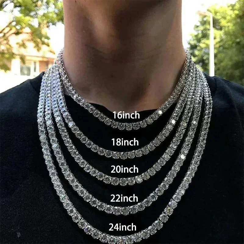 lab created moissanite tennis chain,hip hop moissanite jewelry set,925 sterling silver tennis bracelet necklace,unisex moissanite chain,stackable party jewelry for men women
