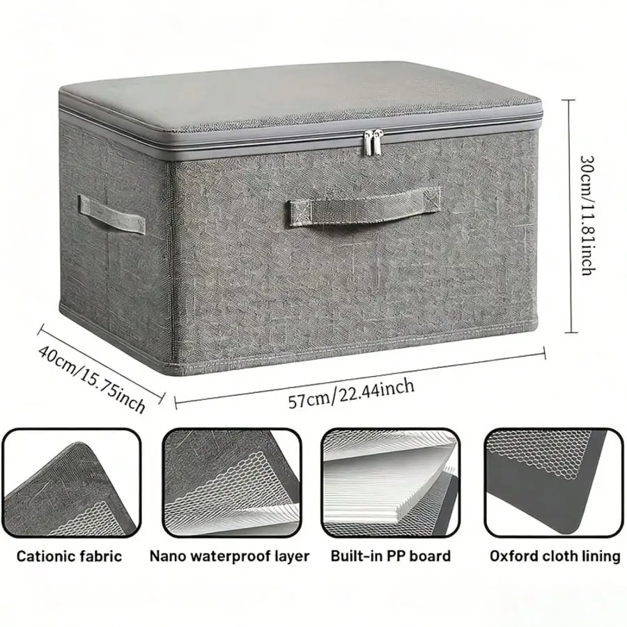 4-Pack Extra Large Fabric Storage Boxes With Linen Cover And Plastic Tray Foldable Storage Organizer For Bedding, Suitable For Wardrobes, Bedrooms, Kitchens, Books Multi-Purpose Storage Organizer