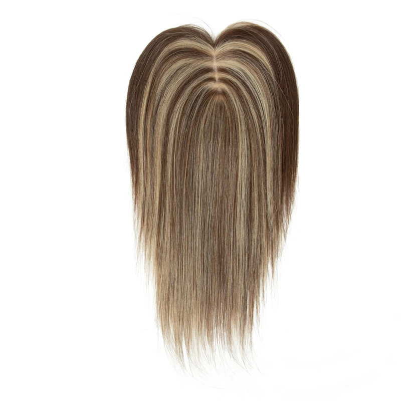 5x9cm Natural Human Hair Toppers For Women Silk Base Weightless Cover Wide Hairpart/Grey Hair P4-27 Highlight Piano Breathable Daily Use