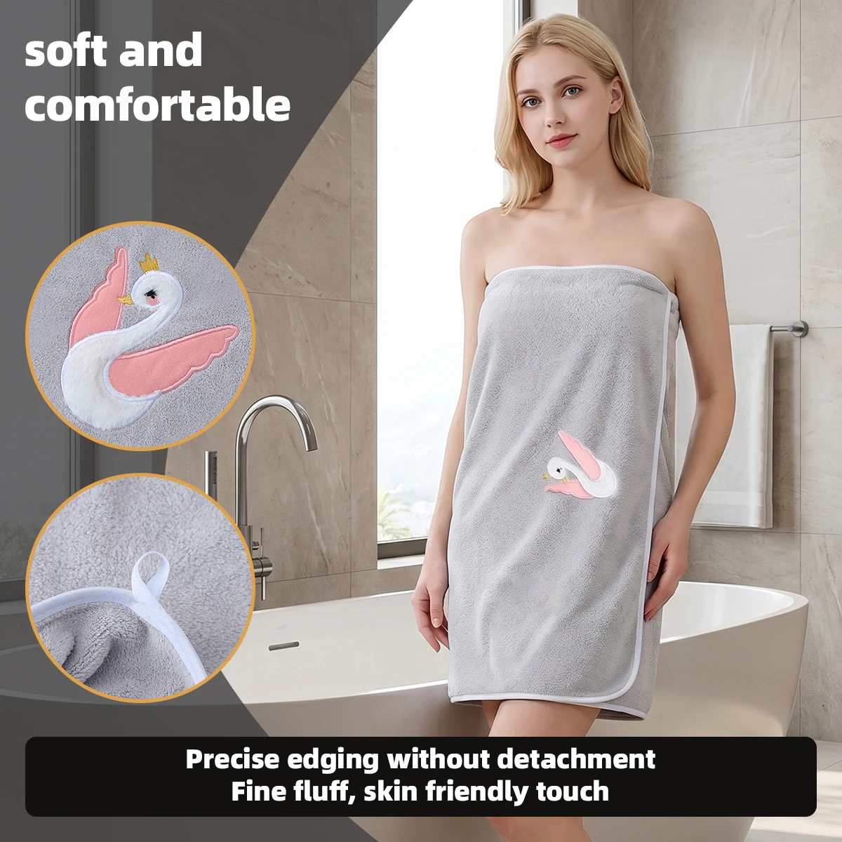 3-Piece Towel Set, 1 Bath Towel + 2 Hand Towels, Elegant Swan Embroidery Pattern, Soft and Comfortable, Skin-Friendly, Highly Absorbent, Quick-Drying Towel, Coral Fleece Material