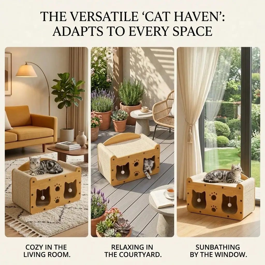 Cardboard Cat Scratcher House 2-In-1 With Interactive Ball, Durable Cat Lounge Rest Bed, Grinding Toy For Kittens & Adult Cats, Indoor Multi-Functional Cat Furniture