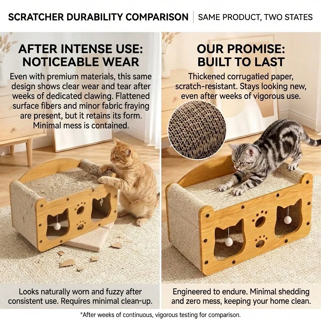 Cardboard Cat Scratcher House 2-In-1 With Interactive Ball, Durable Cat Lounge Rest Bed, Grinding Toy For Kittens & Adult Cats, Indoor Multi-Functional Cat Furniture