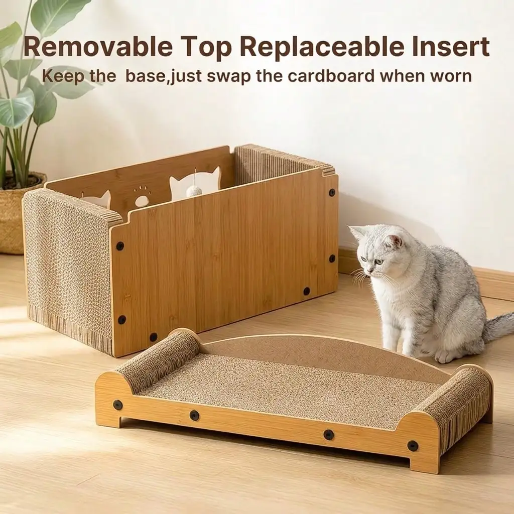 Cardboard Cat Scratcher House 2-In-1 With Interactive Ball, Durable Cat Lounge Rest Bed, Grinding Toy For Kittens & Adult Cats, Indoor Multi-Functional Cat Furniture