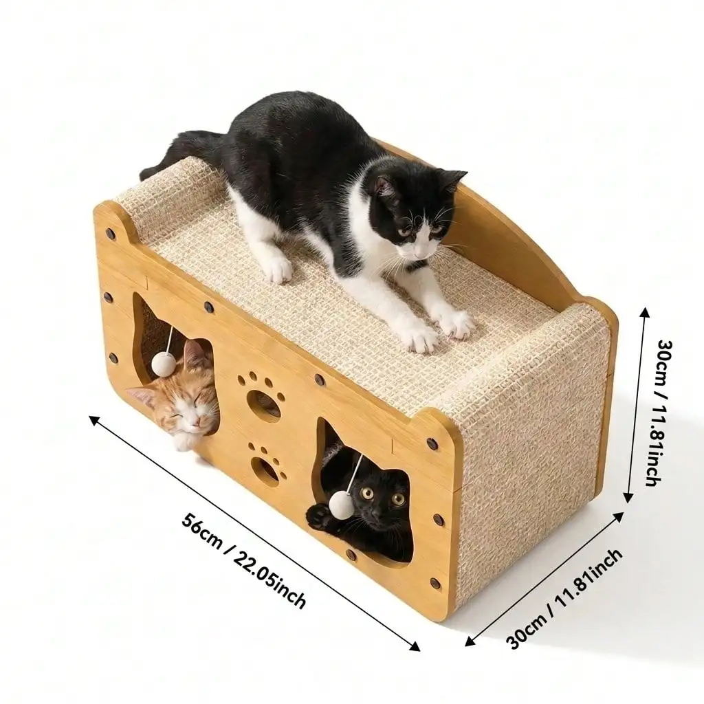 Cardboard Cat Scratcher House 2-In-1 With Interactive Ball, Durable Cat Lounge Rest Bed, Grinding Toy For Kittens & Adult Cats, Indoor Multi-Functional Cat Furniture