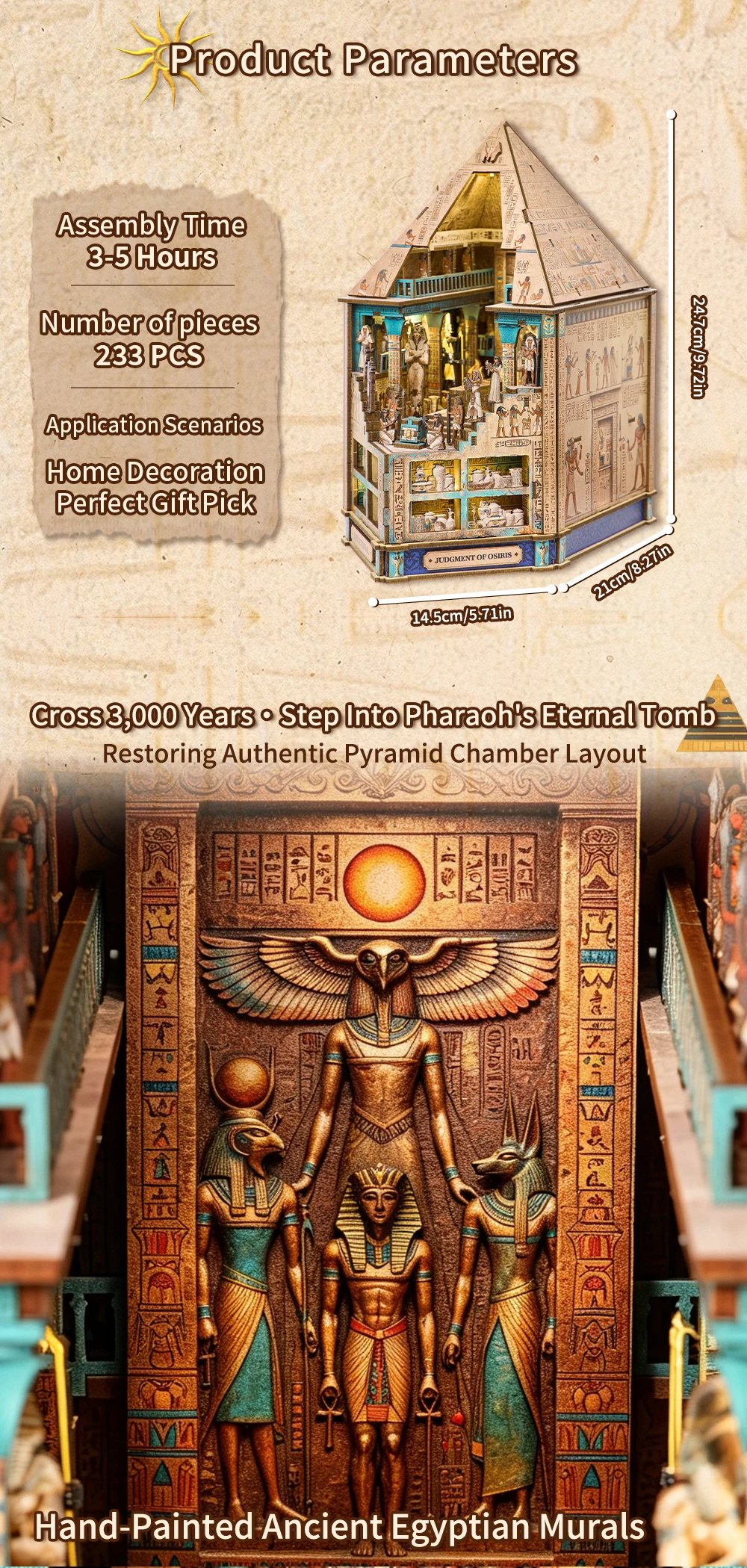 Book Nook Kit 3D Wooden Puzzle Egyptian Pharaoh MummyDIY Miniature Dollhouse Pyramid Model Building Home Decoration Gifts