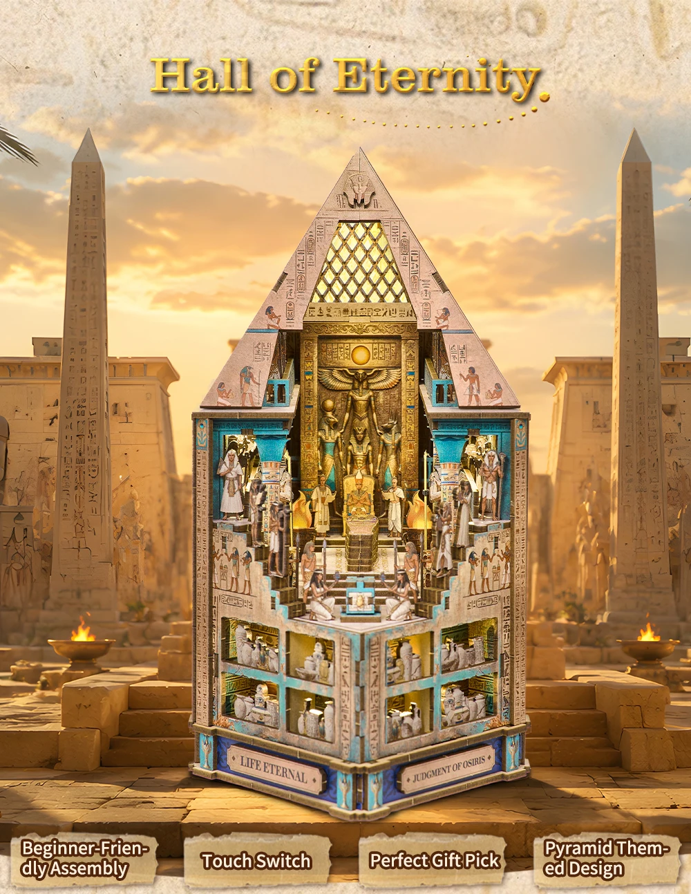 Book Nook Kit 3D Wooden Puzzle Egyptian Pharaoh MummyDIY Miniature Dollhouse Pyramid Model Building Home Decoration Gifts