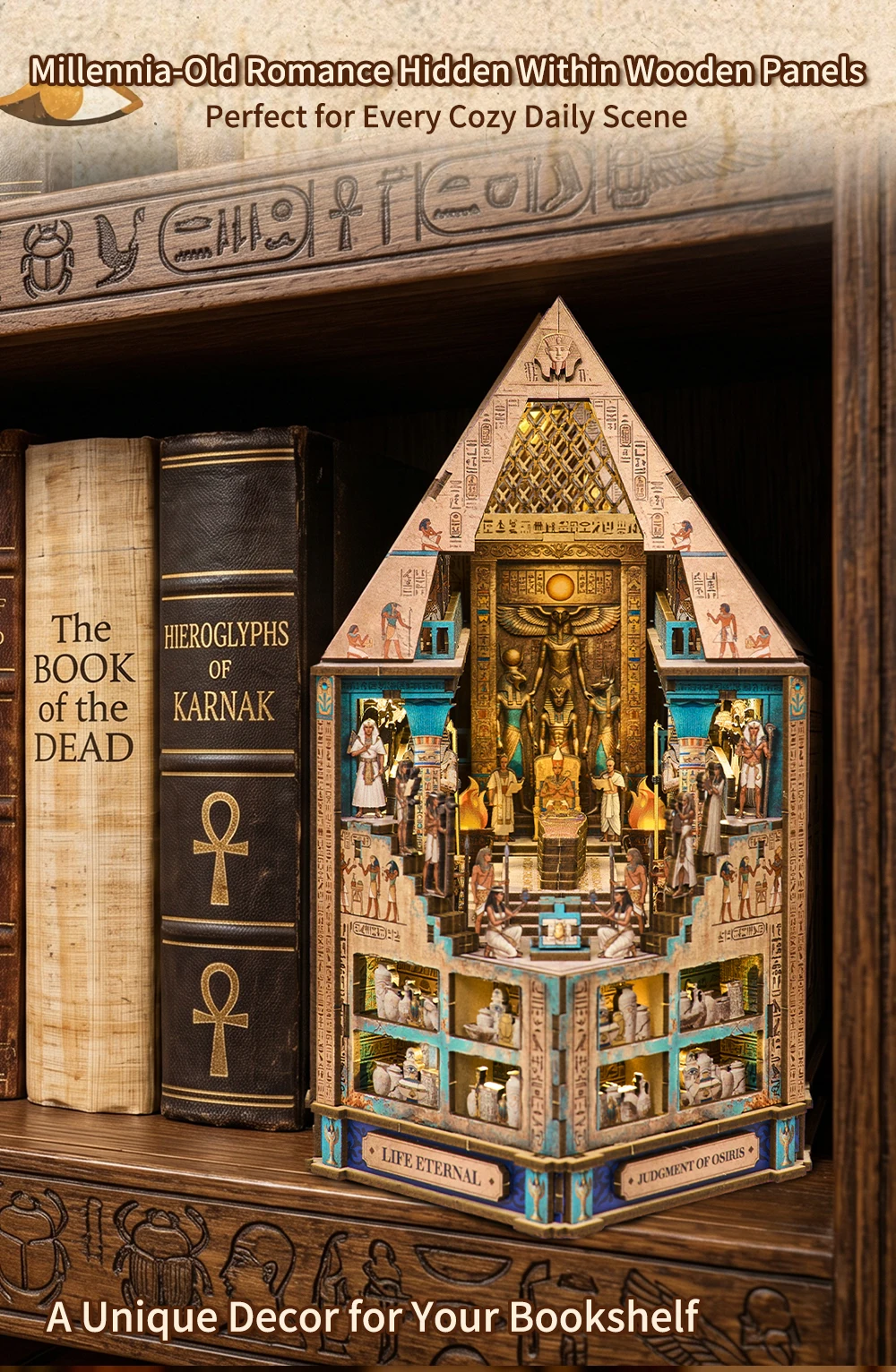 Book Nook Kit 3D Wooden Puzzle Egyptian Pharaoh MummyDIY Miniature Dollhouse Pyramid Model Building Home Decoration Gifts