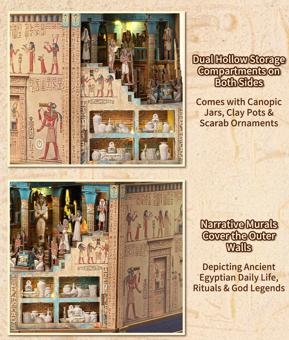 Book Nook Kit 3D Wooden Puzzle Egyptian Pharaoh MummyDIY Miniature Dollhouse Pyramid Model Building Home Decoration Gifts