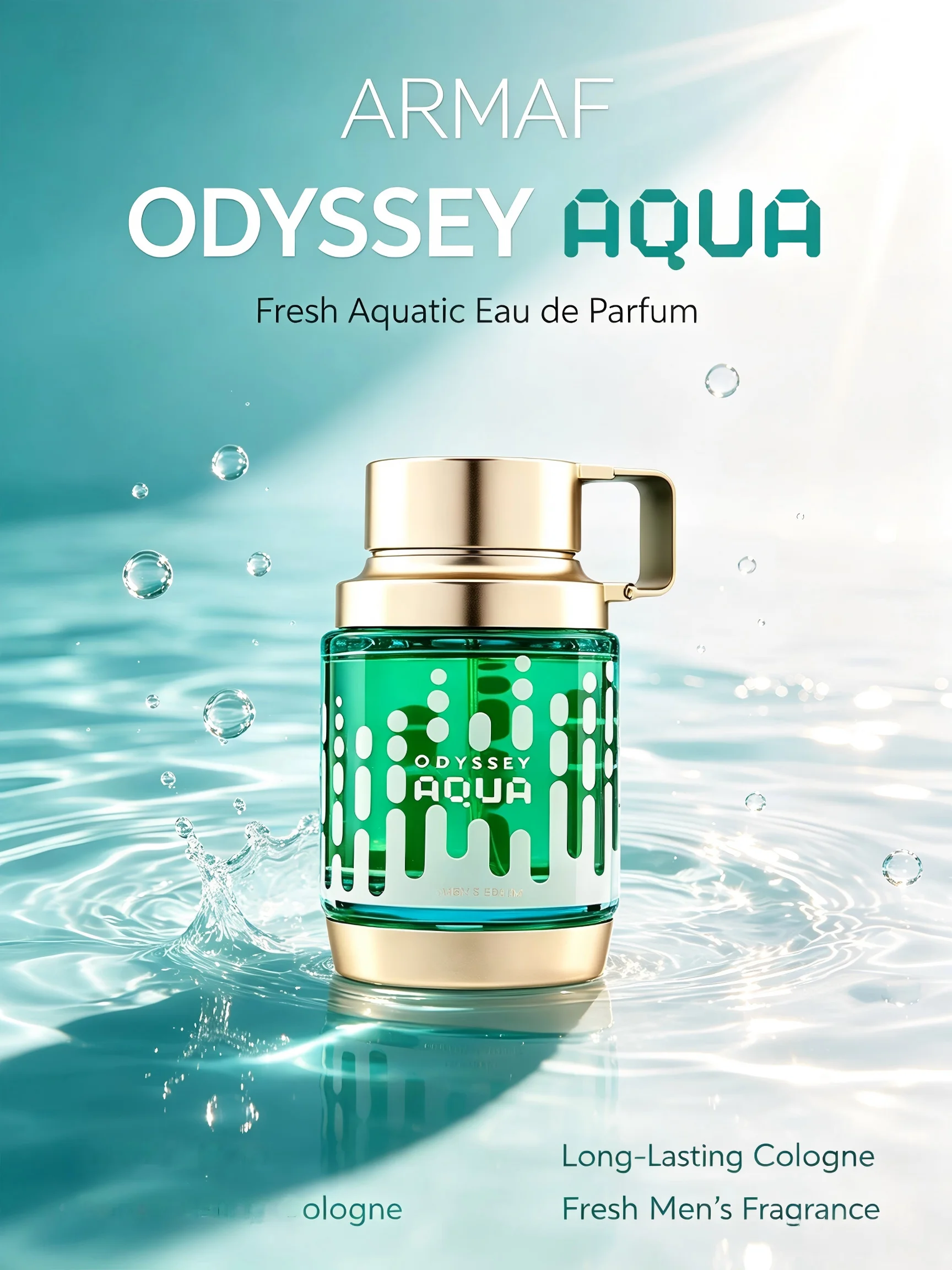 Armaf Odyssey Aqua Men's EDP, 3.4 oz/100ml, 1 Bottle, Fresh Aquatic Aromatic Long Lasting Cologne, Men's Fragrance Gift, Birthday, Anniversary, Fall, Thanksgiving, Black Friday, Christmas, New Year Holiday Gift