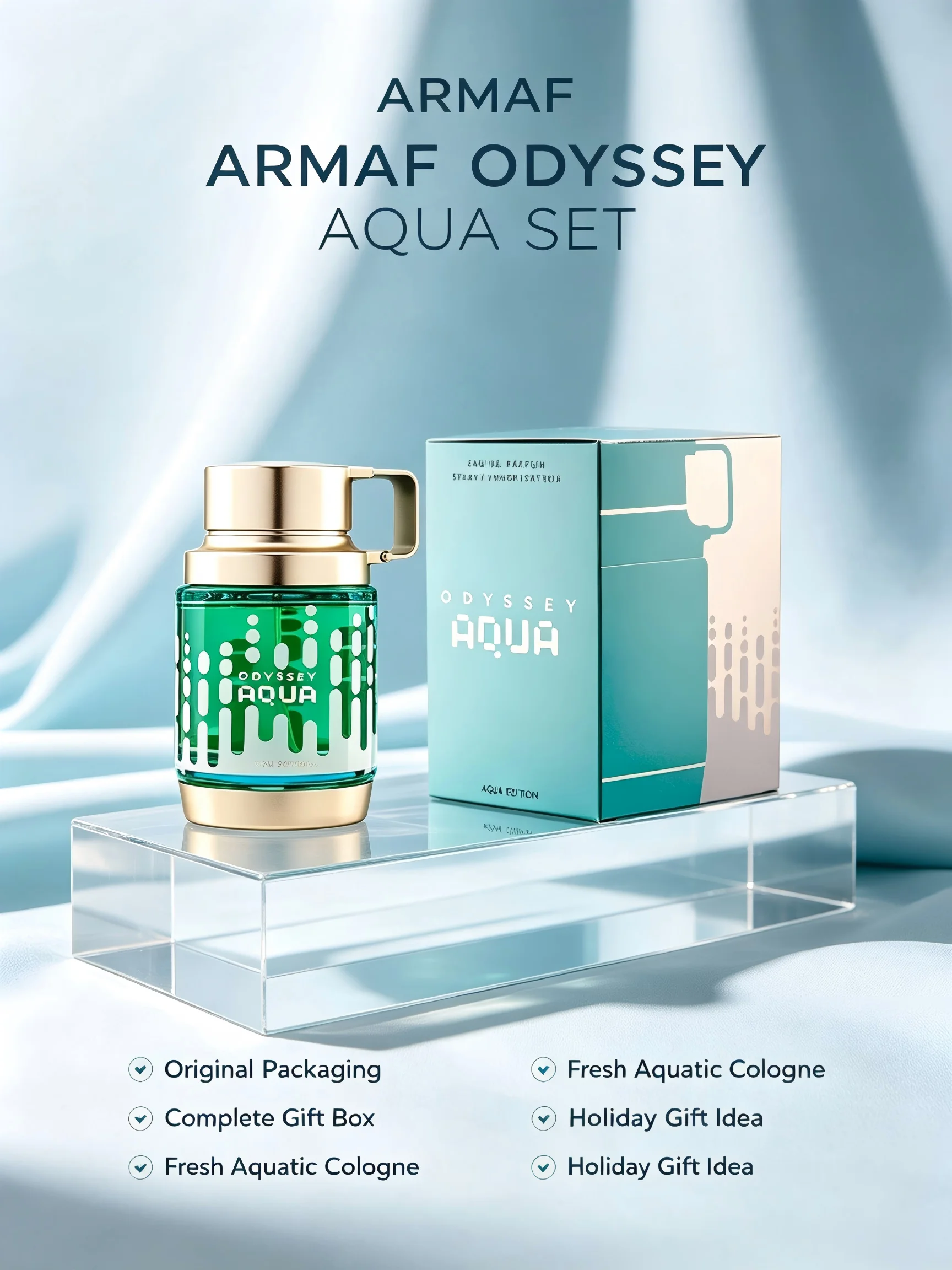 Armaf Odyssey Aqua Men's EDP, 3.4 oz/100ml, 1 Bottle, Fresh Aquatic Aromatic Long Lasting Cologne, Men's Fragrance Gift, Birthday, Anniversary, Fall, Thanksgiving, Black Friday, Christmas, New Year Holiday Gift