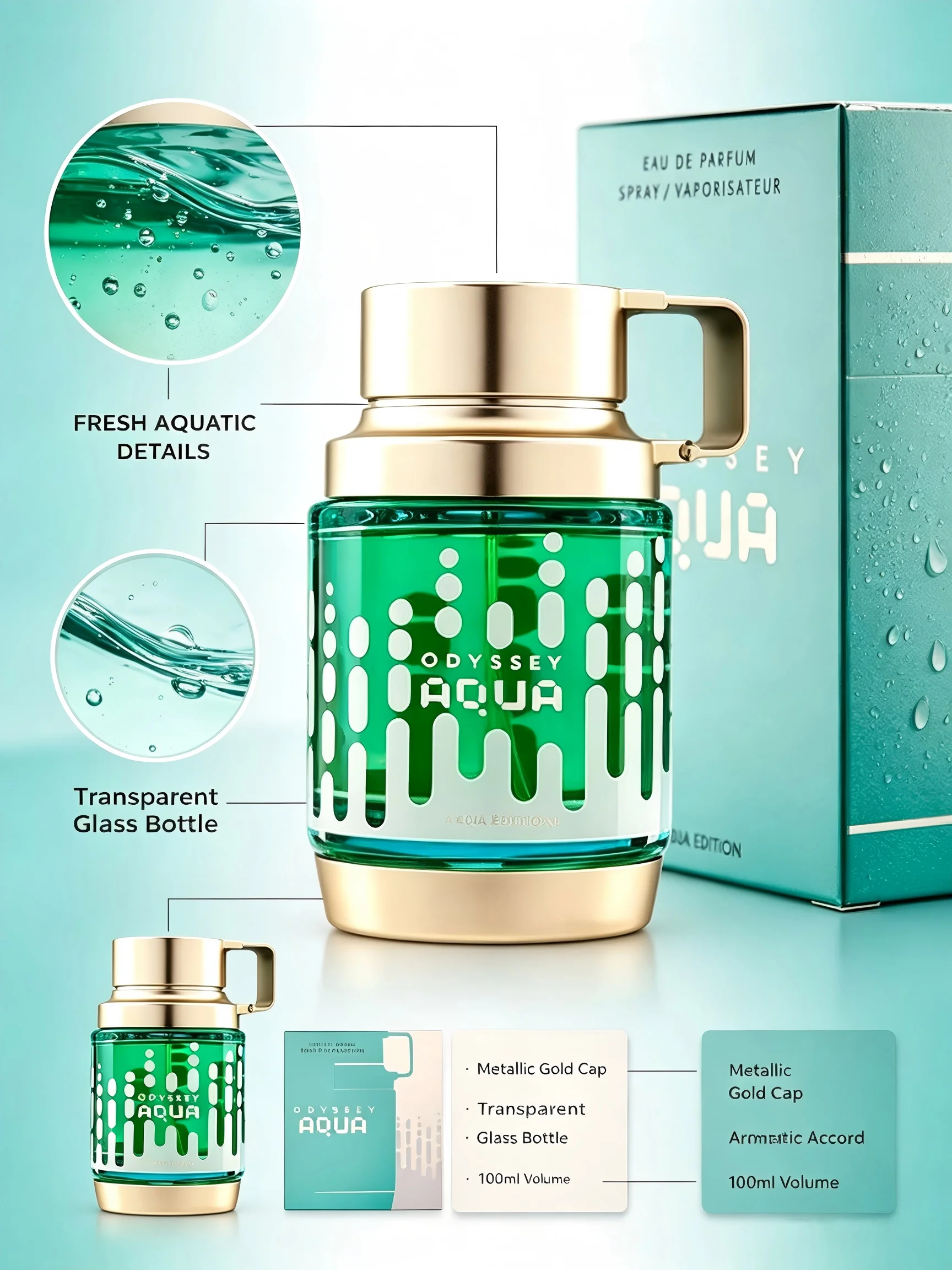 Armaf Odyssey Aqua Men's EDP, 3.4 oz/100ml, 1 Bottle, Fresh Aquatic Aromatic Long Lasting Cologne, Men's Fragrance Gift, Birthday, Anniversary, Fall, Thanksgiving, Black Friday, Christmas, New Year Holiday Gift