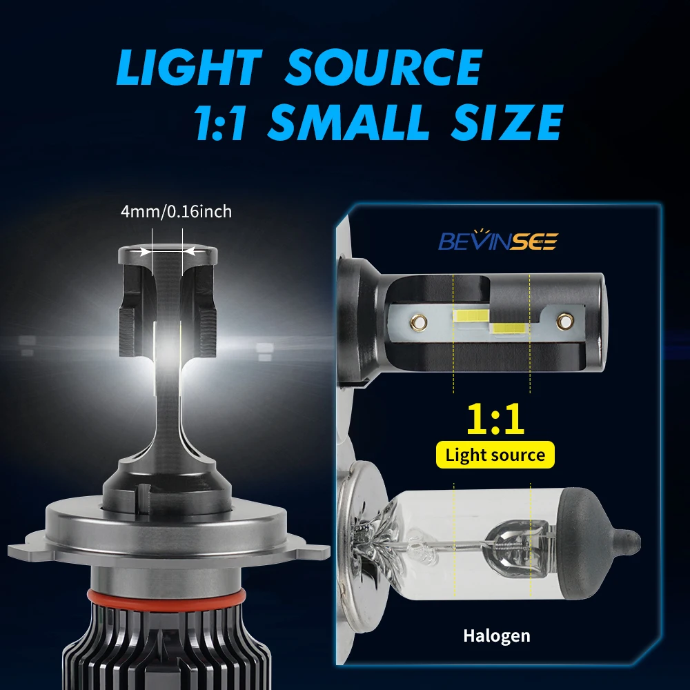 BEVINSEE H4 H7 H1 H11 H3 9004 9007 9008 LED Headlight Bulbs 50W 6000LM HB3/9005 HB4/9006 880/881 LED Fog Lights 6000K Mini Size
