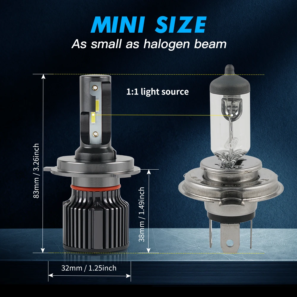BEVINSEE H4 H7 H1 H11 H3 9004 9007 9008 LED Headlight Bulbs 50W 6000LM HB3/9005 HB4/9006 880/881 LED Fog Lights 6000K Mini Size