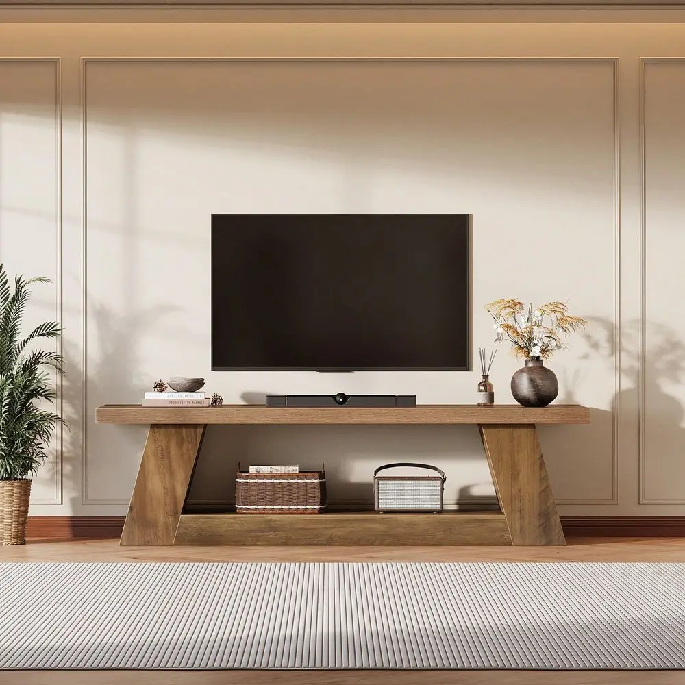 63 Rustic TV Stand For 55 60 65 75Inch TVs, Long Media TV Console With Storage Shelve, Entertainment Center Television Stand Fo