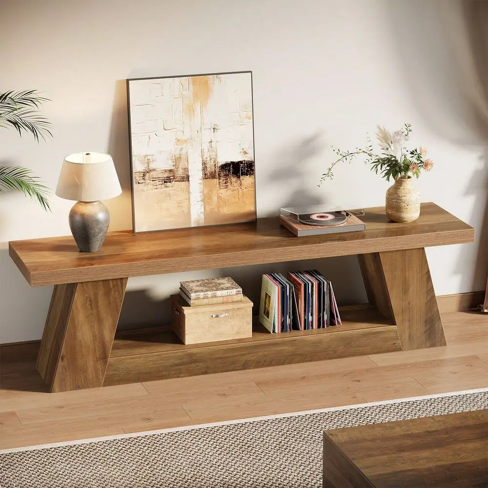 63 Rustic TV Stand For 55 60 65 75Inch TVs, Long Media TV Console With Storage Shelve, Entertainment Center Television Stand Fo
