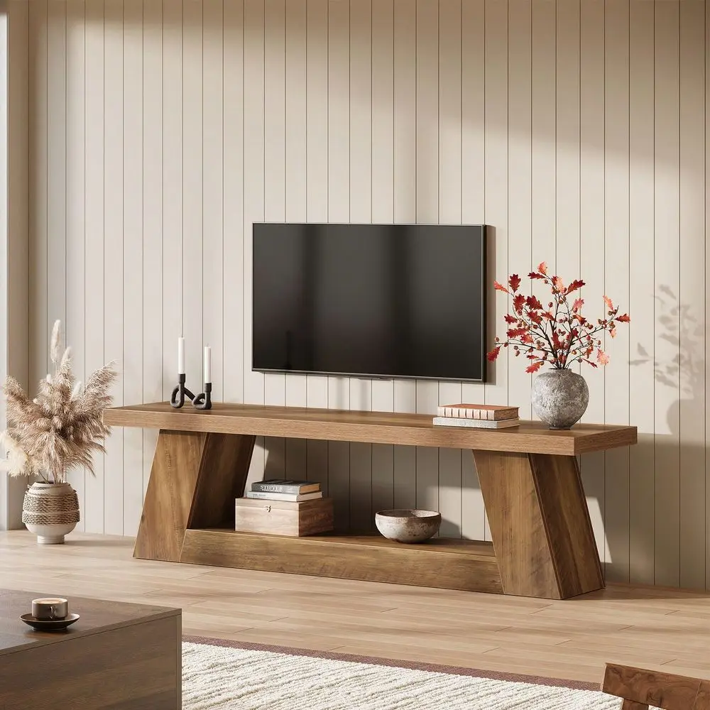 63 Rustic TV Stand For 55 60 65 75Inch TVs, Long Media TV Console With Storage Shelve, Entertainment Center Television Stand Fo