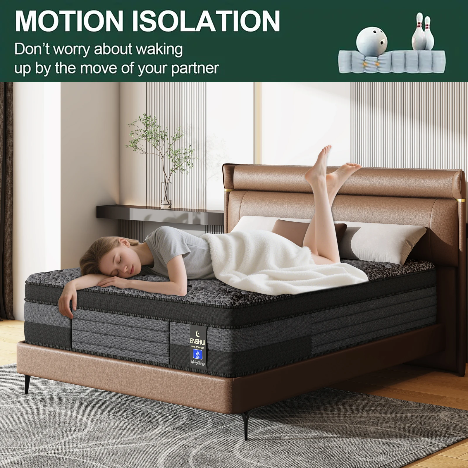 Queen Mattress, 12 Inch Hybrid Queen Size Mattress in a Box Memory Foam & Individual Pocket Springs, Medium Firm Feel, Motion Isolation, Pressure Relief, Edge Support, Help with Back Pain