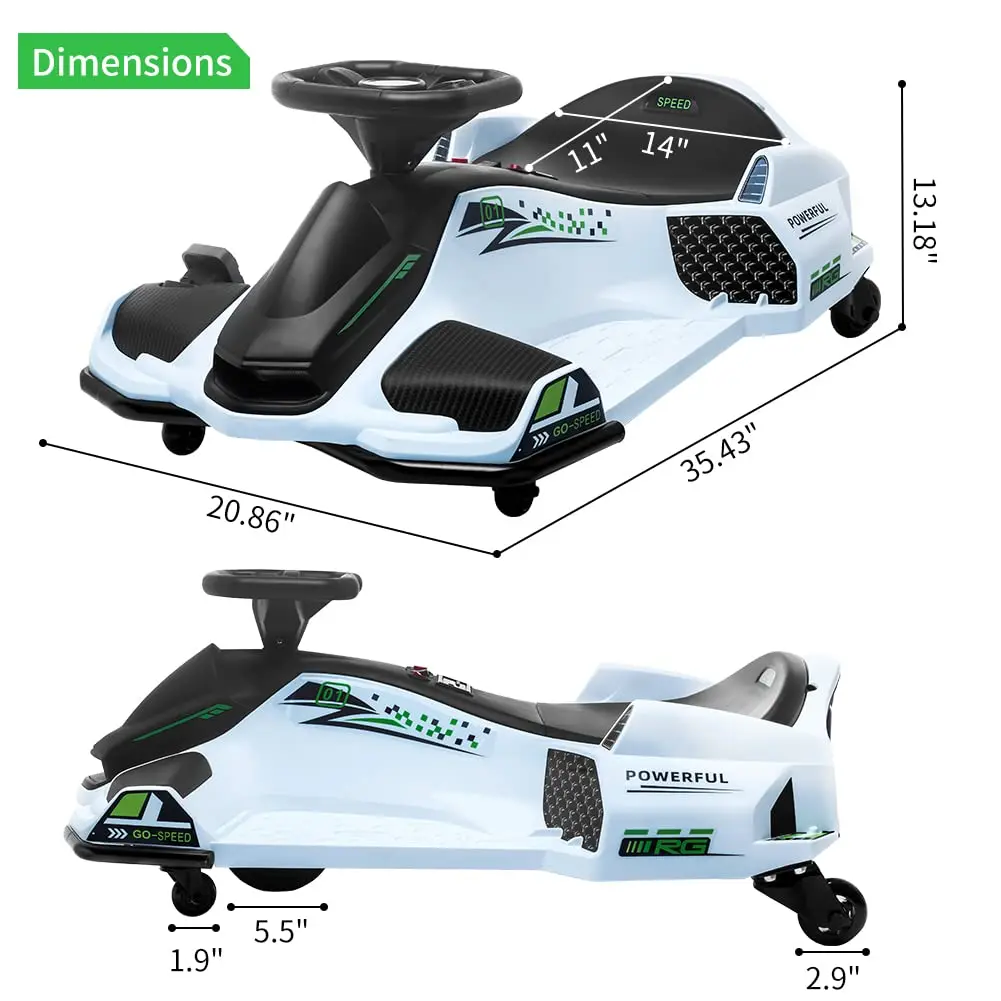 12V Electric Drift Go Kart For Kids, 7.5 MPH Ride On Racing Car, 5 Wheels, LED Lights, Music, Variable Speed, 110 LB Capacity