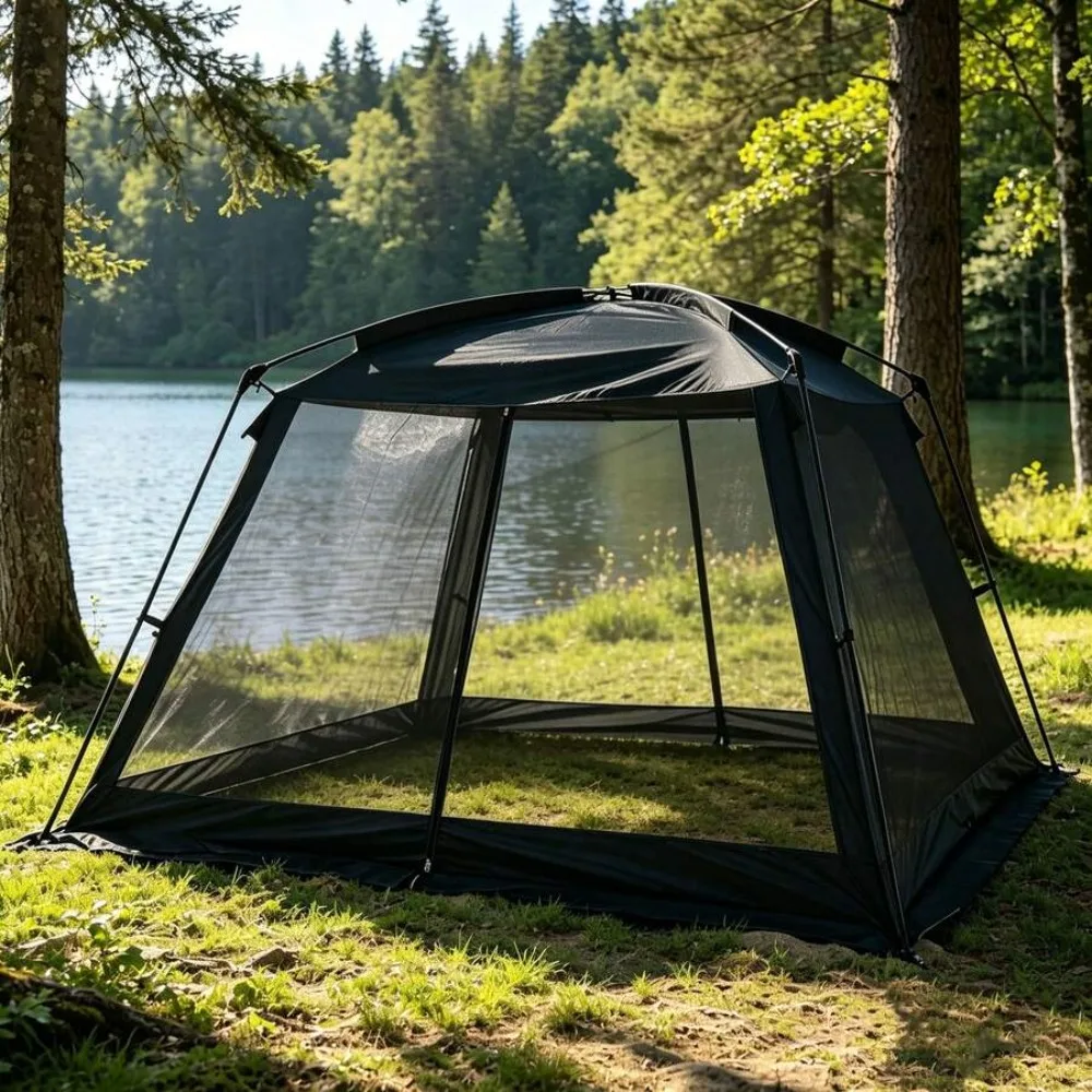 Outdoor Mosquito Net Gazebo Tent for 4-8 Person, Fine Mesh Netting, Breathable Sun Protection Top, Spacious Durable Wind Resistant Frame, Easy Setup Portable Pop Up, Camping Backyard Picnic Party Pavilion, All Season Shade Shelter
