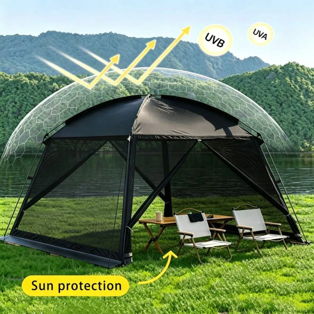 Outdoor Mosquito Net Gazebo Tent for 4-8 Person, Fine Mesh Netting, Breathable Sun Protection Top, Spacious Durable Wind Resistant Frame, Easy Setup Portable Pop Up, Camping Backyard Picnic Party Pavilion, All Season Shade Shelter