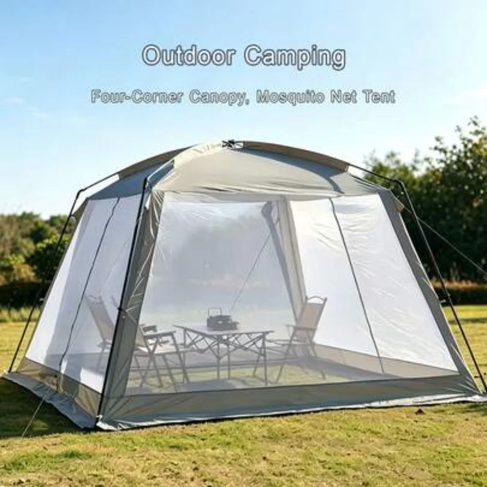 Outdoor Mosquito Net Gazebo Tent for 4-8 Person, Fine Mesh Netting, Breathable Sun Protection Top, Spacious Durable Wind Resistant Frame, Easy Setup Portable Pop Up, Camping Backyard Picnic Party Pavilion, All Season Shade Shelter
