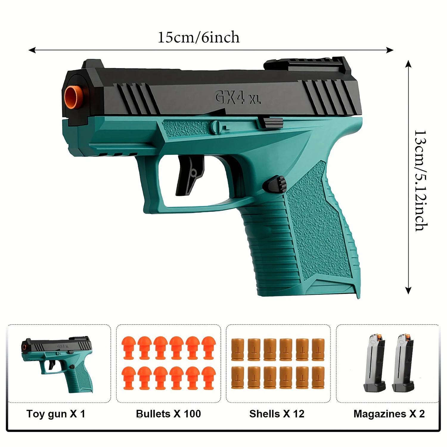 Soft Bullet Gun Toy Pistol with 100 Bullets, 12 Shells, and 2 Magazines New Toy Gun Pistol Hollow Hanging Machine, Toy Foam Blas