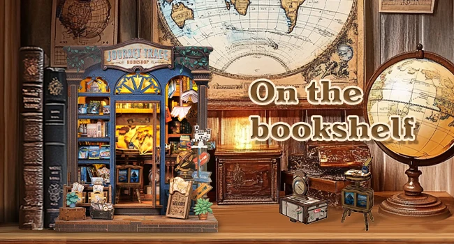 Original CUTEBEE 241pcs Journey Trace Bookshop Book Nook Kit joy nook DIY Miniature House Kit for Adults Booknook Bookstore Bookshelf 3D Wooden Puzzles Gifts for Women Teenagers tinycraft 3D Wooden Puzzle Bookshelf Insert Decor with LED Light girl Gifts