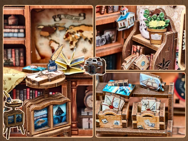 Original CUTEBEE 241pcs Journey Trace Bookshop Book Nook Kit joy nook DIY Miniature House Kit for Adults Booknook Bookstore Bookshelf 3D Wooden Puzzles Gifts for Women Teenagers tinycraft 3D Wooden Puzzle Bookshelf Insert Decor with LED Light girl Gifts