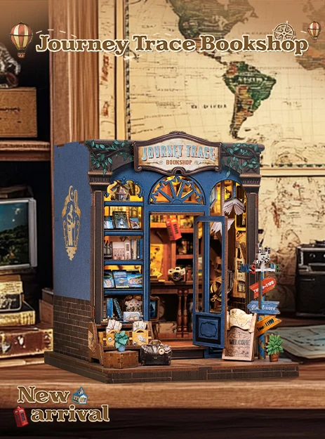 Original CUTEBEE 241pcs Journey Trace Bookshop Book Nook Kit joy nook DIY Miniature House Kit for Adults Booknook Bookstore Bookshelf 3D Wooden Puzzles Gifts for Women Teenagers tinycraft 3D Wooden Puzzle Bookshelf Insert Decor with LED Light girl Gifts