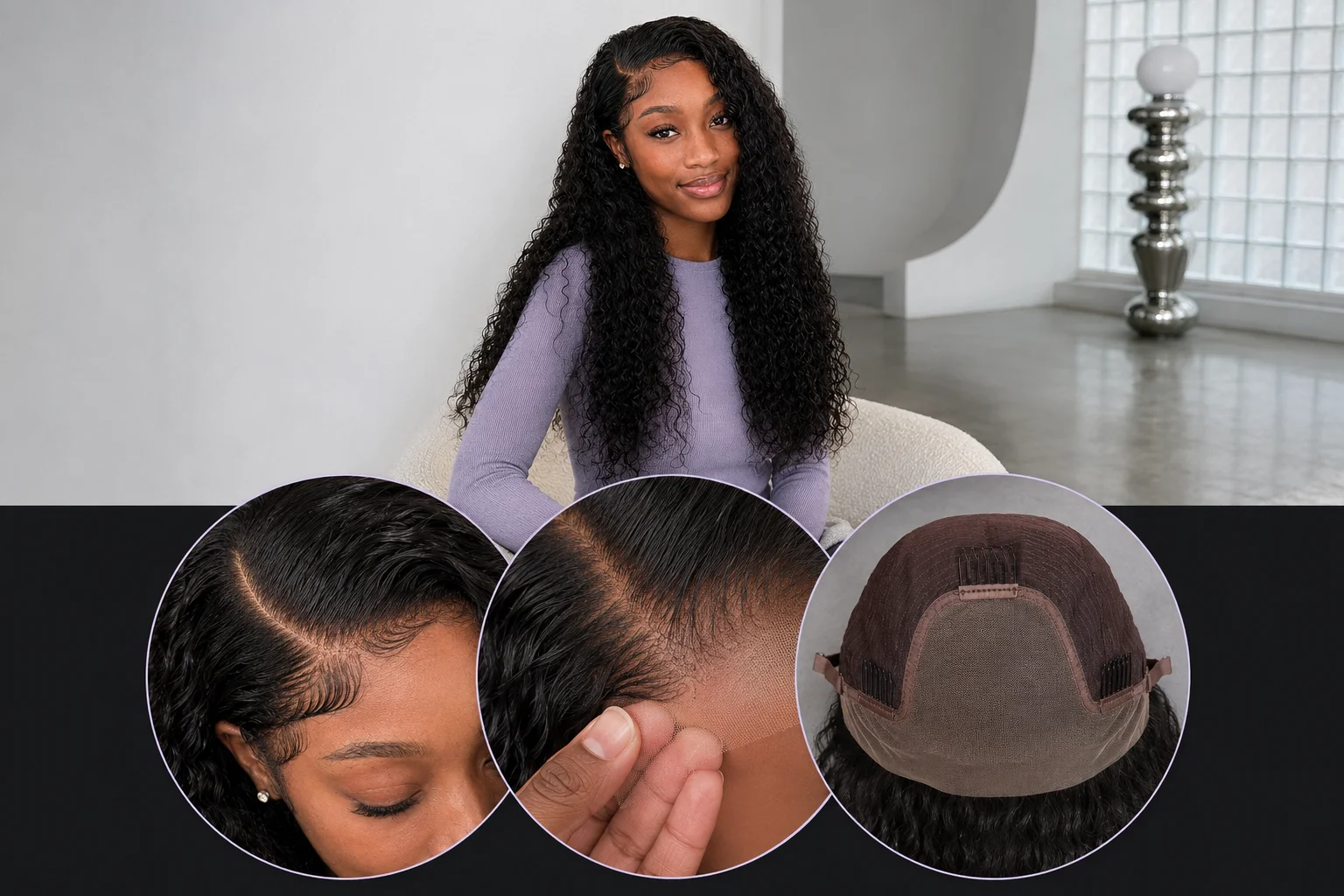 TIMOPOL 22 Inch Jerry Curl Human Hair Wig for Black Women, 13x4 HD Lace Front Wig, Natural Black Long Curly Wig, Soft Full and Natural Looking