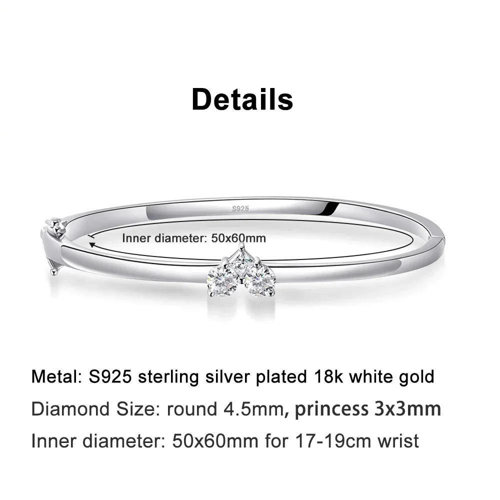 D Color VVS1 Moissanite Bangle, GRA‑Certified S925 Sterling Silver Dainty Stackable Fine Jewelry, 17‑18cm Wrist Size Elegant Wedding Gift for Women Daily Party Wear