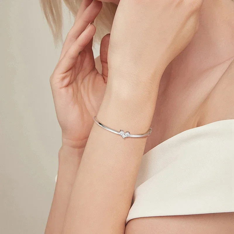 D Color VVS1 Moissanite Bangle, GRA‑Certified S925 Sterling Silver Dainty Stackable Fine Jewelry, 17‑18cm Wrist Size Elegant Wedding Gift for Women Daily Party Wear