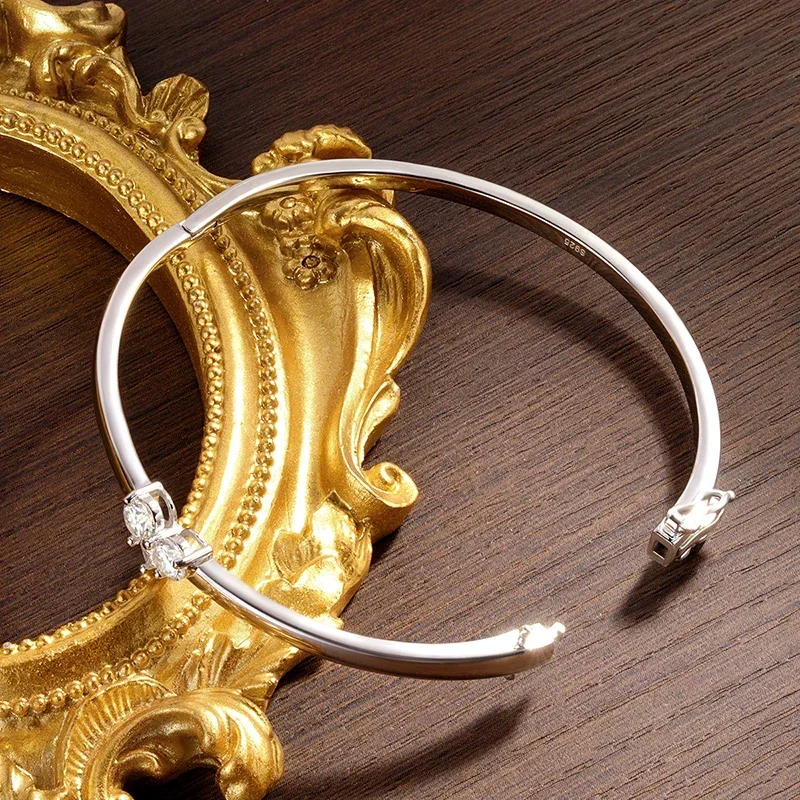 D Color VVS1 Moissanite Bangle, GRA‑Certified S925 Sterling Silver Dainty Stackable Fine Jewelry, 17‑18cm Wrist Size Elegant Wedding Gift for Women Daily Party Wear