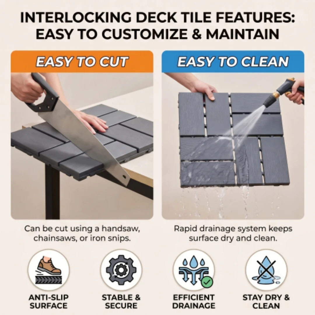 44 Pcs Interlocking Deck Tiles 12x12 Waterproof Outdoor Patio Flooring Non-Slip Plastic Snap Together Floor Mat for Backyard