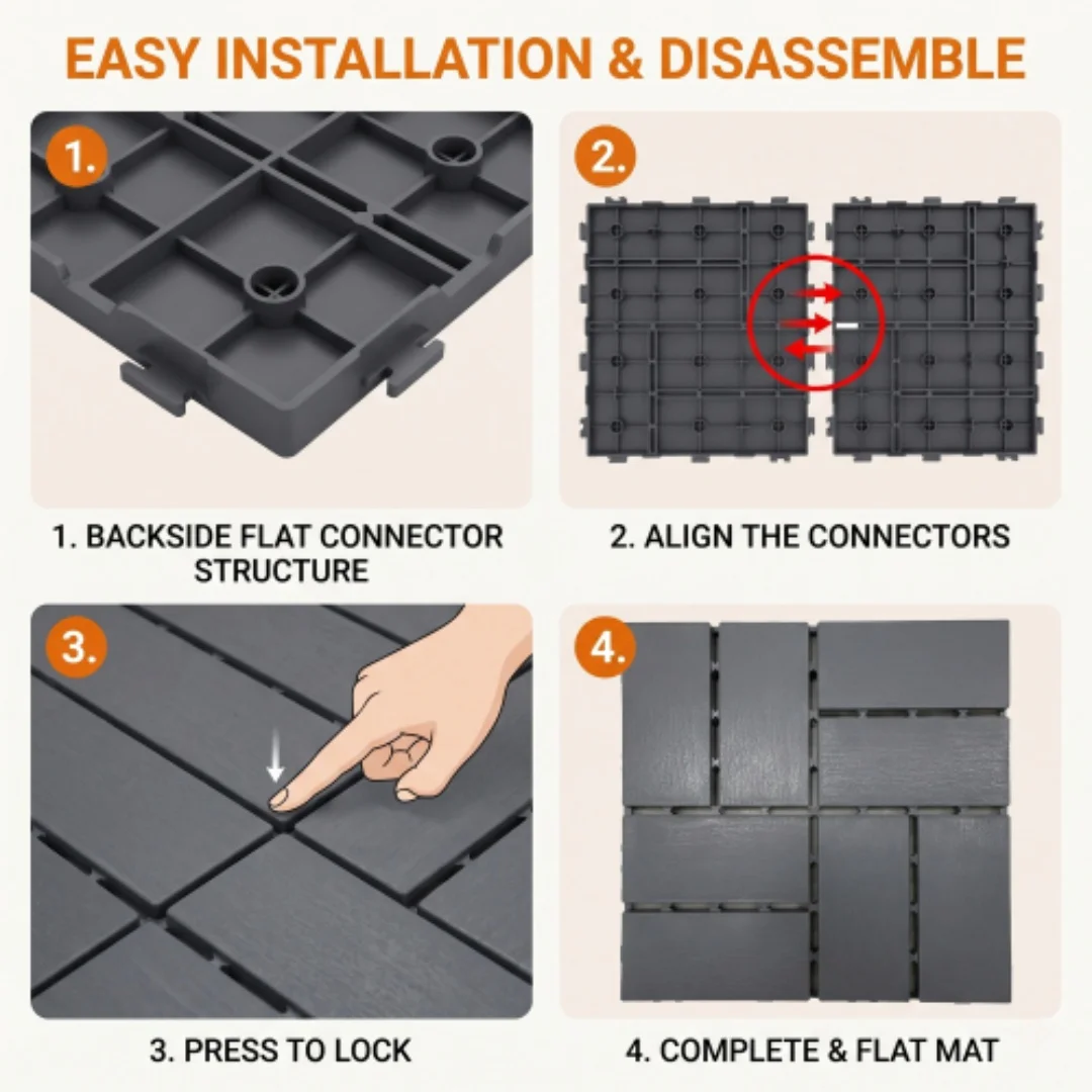 44 Pcs Interlocking Deck Tiles 12x12 Waterproof Outdoor Patio Flooring Non-Slip Plastic Snap Together Floor Mat for Backyard