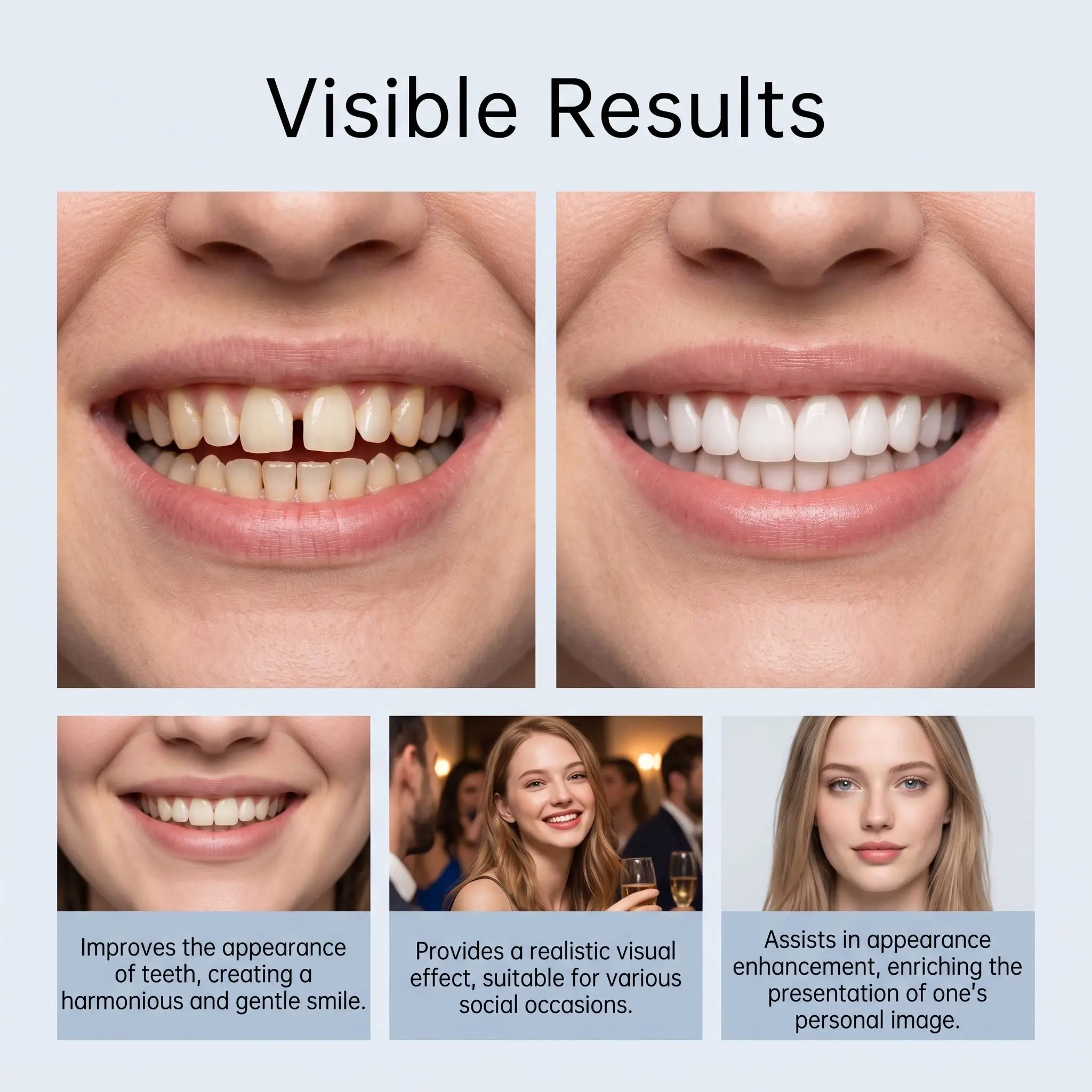 Decorative Simulation Teeth Set Silicone Smile Appearance Accessory Kit Lightweight Easy‑Wear Decor Teeth Kit for Home Daily Use