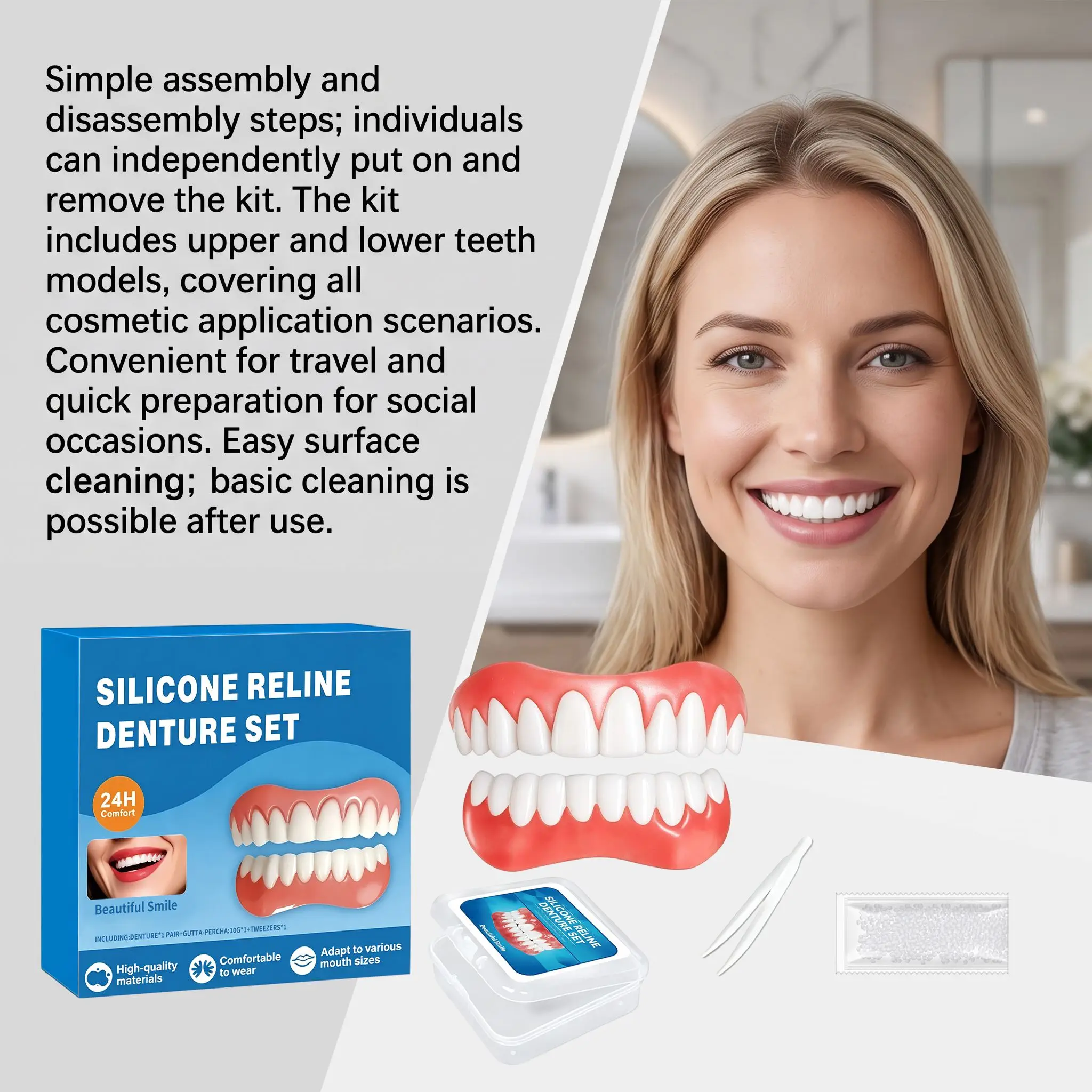 Decorative Simulation Teeth Set Silicone Smile Appearance Accessory Kit Lightweight Easy‑Wear Decor Teeth Kit for Home Daily Use