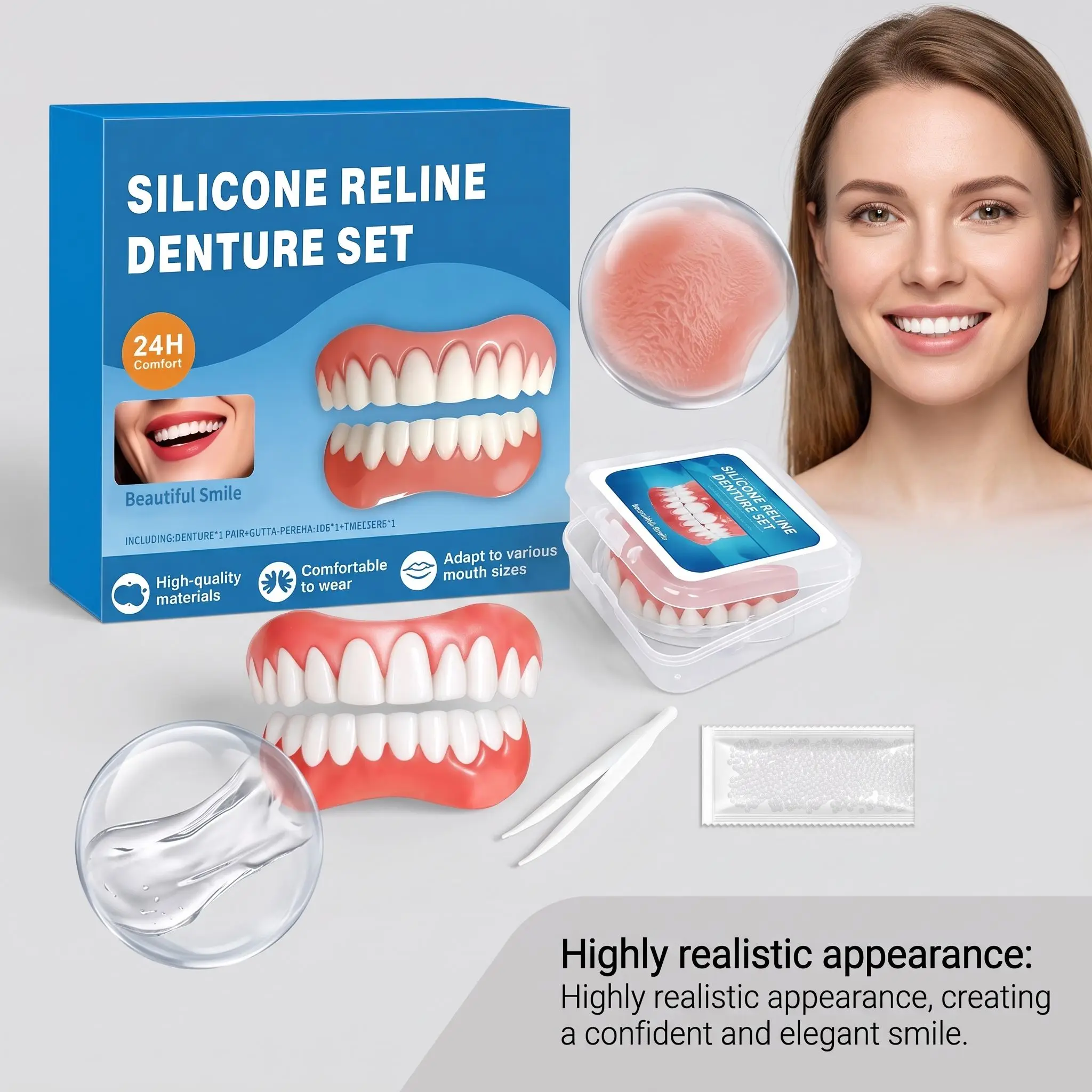 Decorative Simulation Teeth Set Silicone Smile Appearance Accessory Kit Lightweight Easy‑Wear Decor Teeth Kit for Home Daily Use