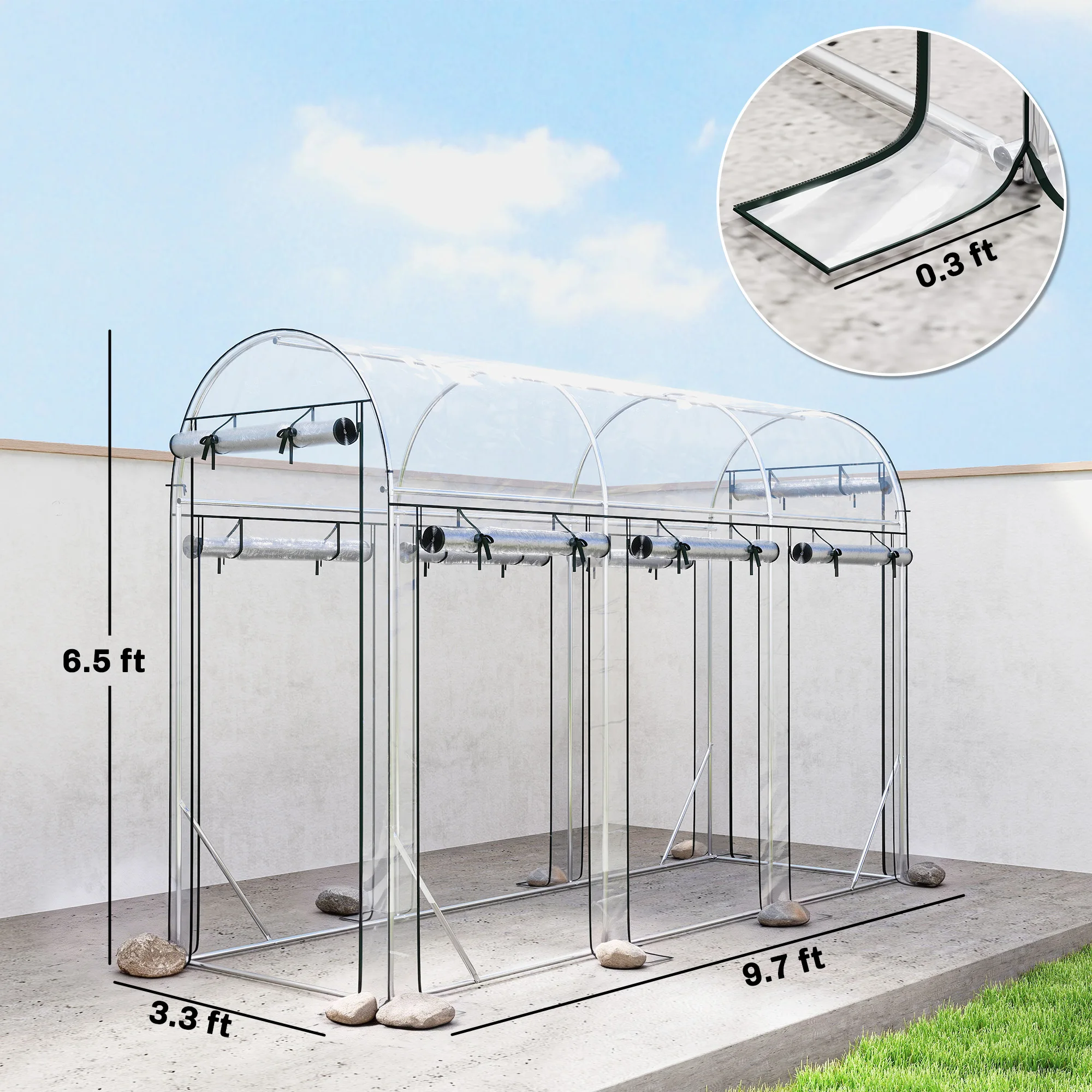 Walk-In Tunnel Greenhouse, Arch-Shaped Greenhouse with 8 Rolling Shutter Doors, Transparent