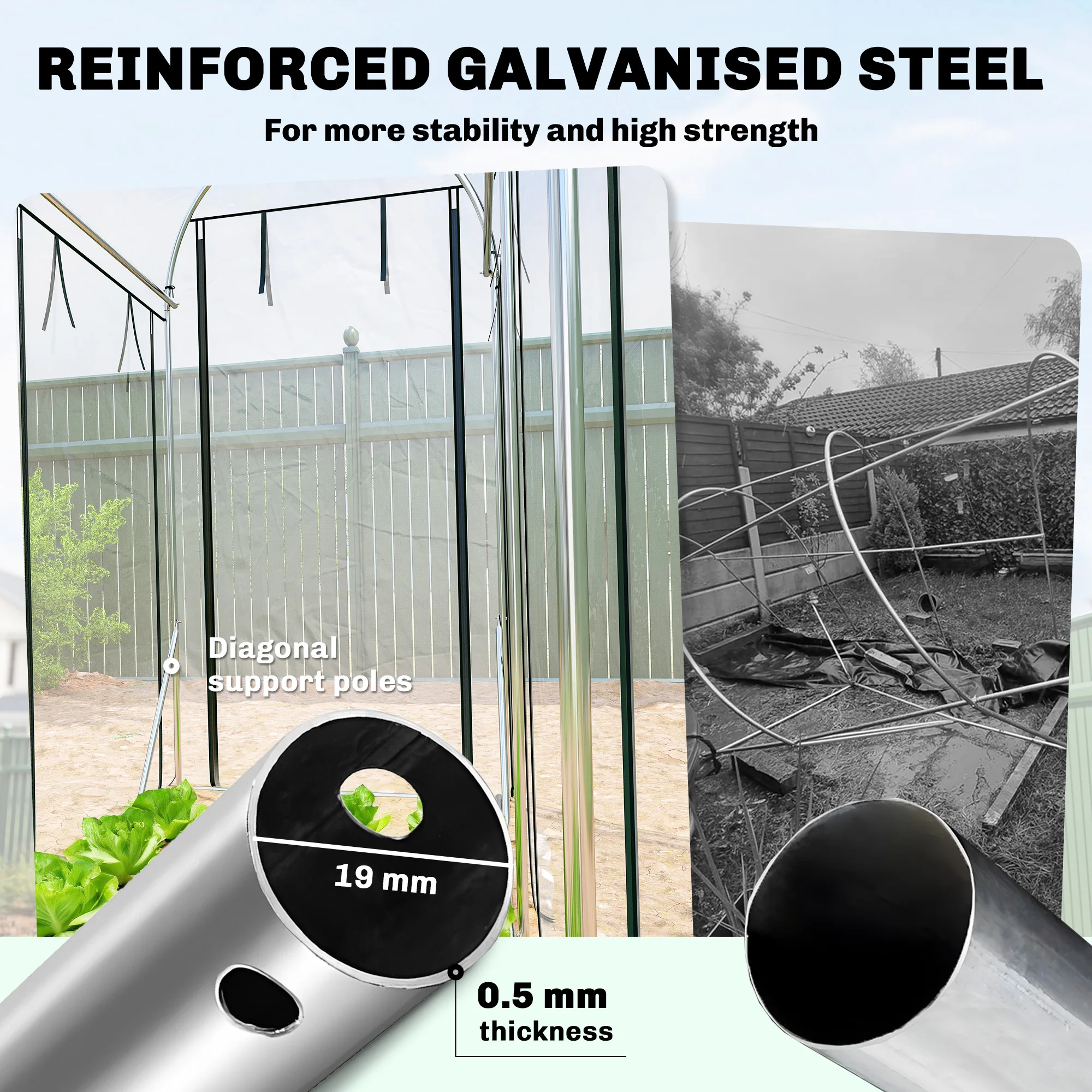 Walk-In Tunnel Greenhouse, Arch-Shaped Greenhouse with 8 Rolling Shutter Doors, Transparent
