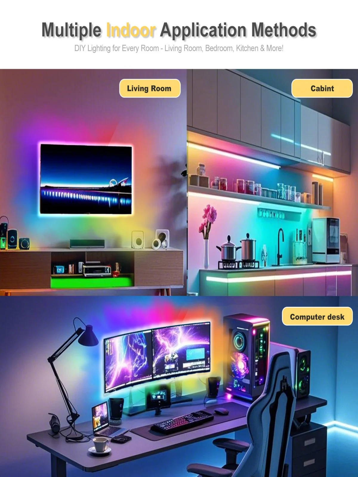 ETL Listed 16.4ft/5m 24V DC RGBIC COB LED Strip Lights with App Control DIY Multiple Colors on One Line Color Changing for Home Party Gaming Room Decor(Power Supply Included)