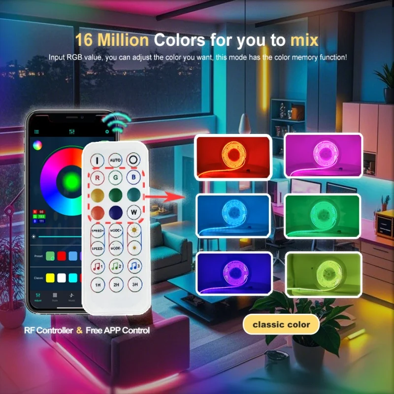 ETL Listed 16.4ft/5m 24V DC RGBIC COB LED Strip Lights with App Control DIY Multiple Colors on One Line Color Changing for Home Party Gaming Room Decor(Power Supply Included)